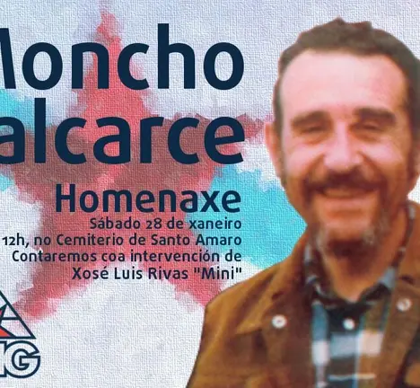 Cartel da homenaxe a Moncho Valcarce neste 2017