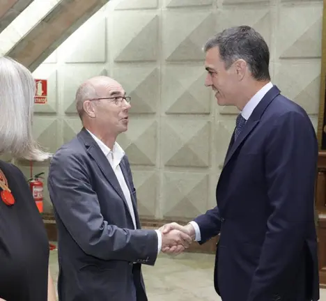 Jorquera con Pedro S&aacute;nchez. 5 de outubro de 2022. Visita do presidente do Goberno central ao Concello o d&iacute;a da cimeira hispano-alem&aacute;.