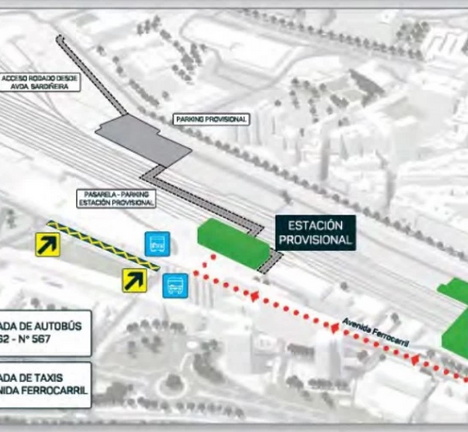 Mapa paradas de bus na estaci&oacute;n provisoria dos cami&ntilde;os de ferro
